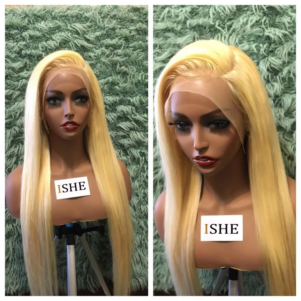 

ISHE Hair Straight 613 Blonde front lace human hair wigs Non-Remy Hair Brazilian Wig Baby Hair Pre Plucked Hairline 150% Density