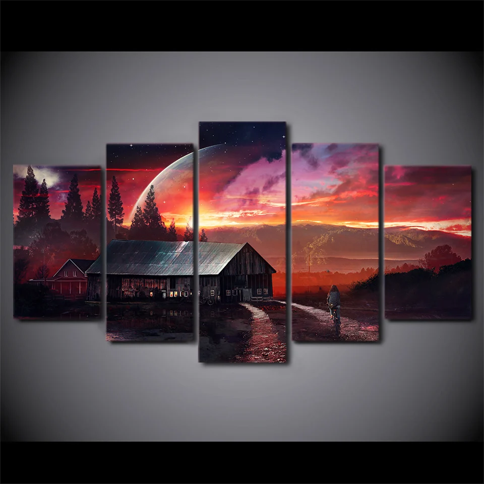 HD печать 5 шт. холст фотографии дома стены искусства рамки Декор планеты Фэнтези