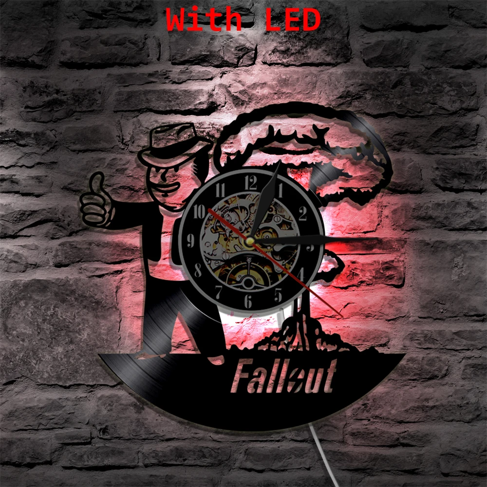 Светодиодные виниловые настенные часы Fallout Крутое украшение для гостиной с
