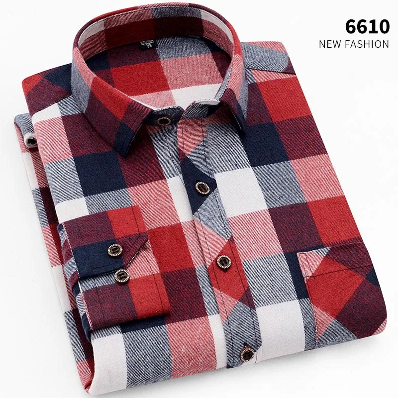 AOLIWEN2019New Men's Plaid Fashion Long Sleeve Shirt Comfortable and stylish fit multiple colour summer shirt Plaid sanded shirt