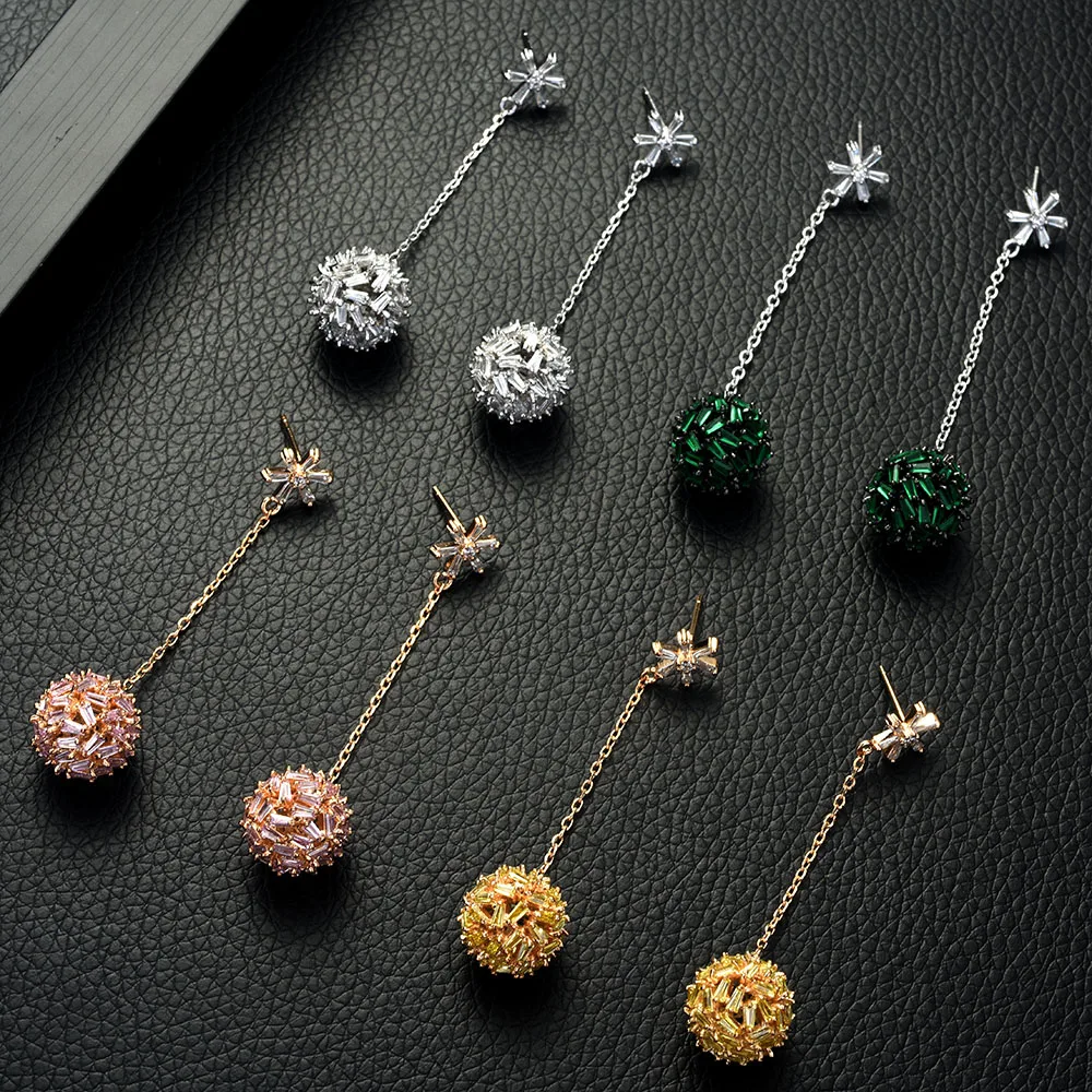 Высококачественные серьги-подвески HIBRIDE с покрытием из микрофибры и фианитами