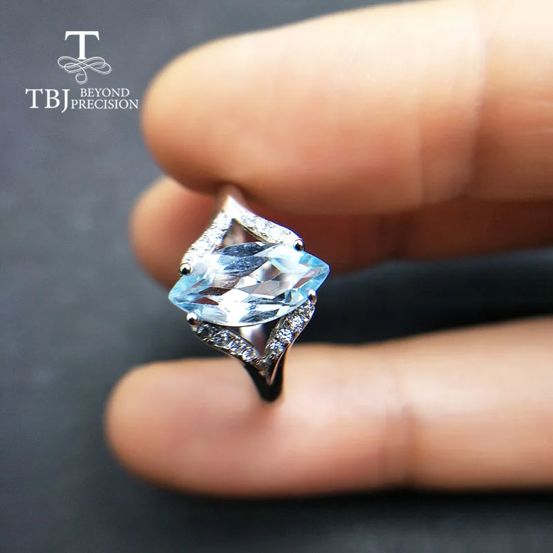 TBJ, дизайн натуральный Небесно голубой топаз 2.3ct драгоценный камень кольцо серебро 925 пробы хорошее ювелирное изделие для женщин мама хороший подарок