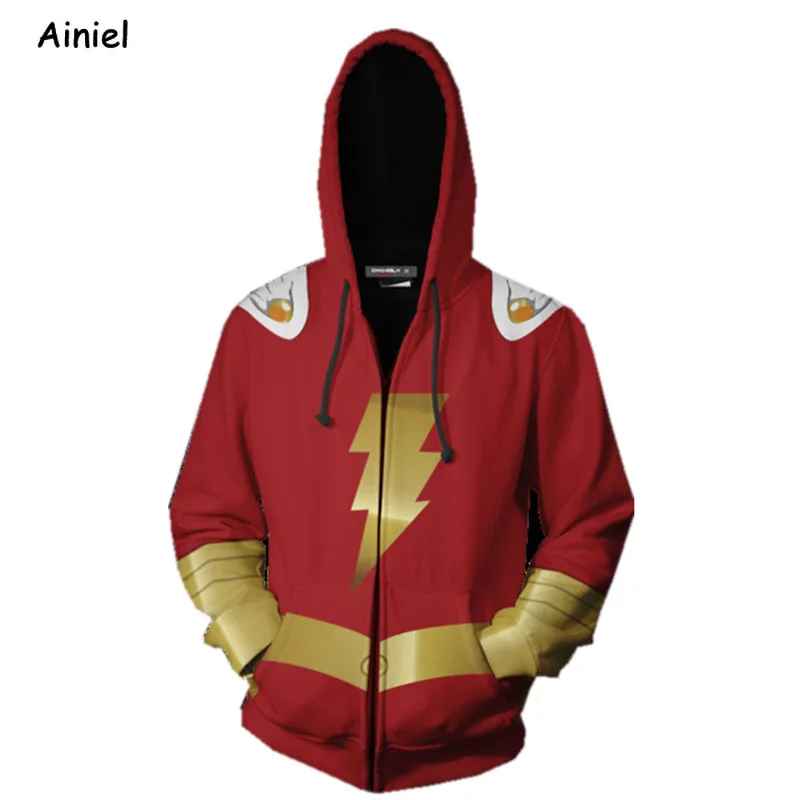 Captain Shazam Cosplay Costumes Coat Billy Batson Hoodies Sweatshirts 3D Printed Zipper Jacket Adult Kids | Тематическая одежда и