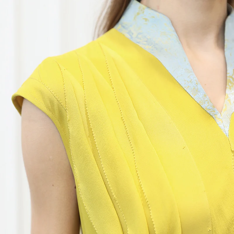 VOA тяжелое шелковое жоржет желтое цветочное Складчатое Платье с принтом женское