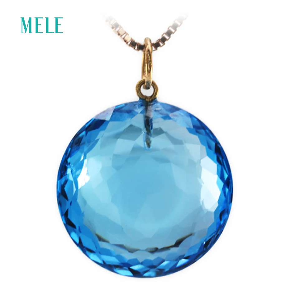 

Natural deep blue topaz pendant for women,big round shape 18K gold 17mm*17mm fashion and trendy jewelry,best gift for friends
