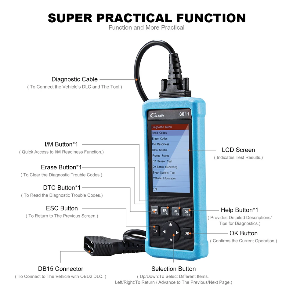 Диагностический инструмент LAUNCH Creader 8011 OBD2/eobd автоматический сканер подушка