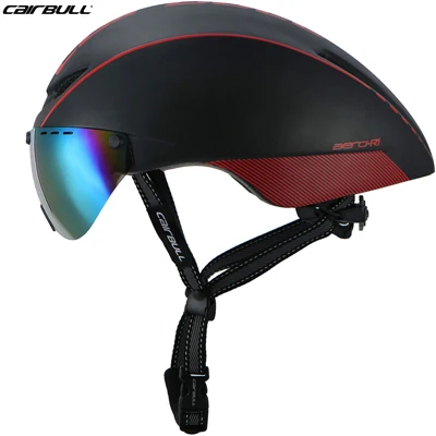 Black Red Новинка! Велосипедный шлем Fast Aero TT Time Trial Road Racing Шлем Магнитные очки козырек горный Триатлон BMX велосипед Велоспорт Шлем - Цвет: Black Red