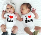 Детское боди с надписью I Love Mama and I Love Papa, мягкое белое боди для младенцев, летняя одежда