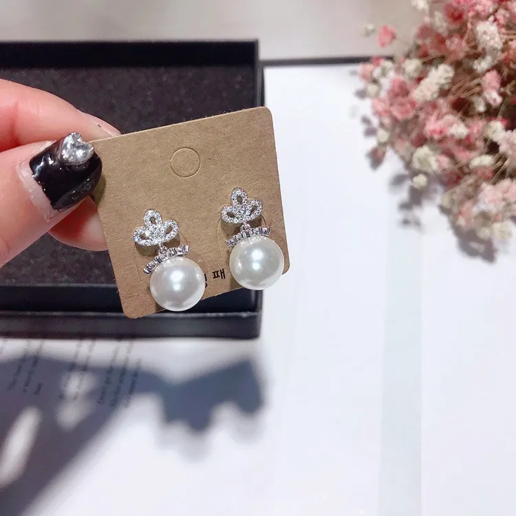 crown pearl cz earrings silver stud Hypoallergenic fadeless alloy fashion jewelry for women gift | Украшения и аксессуары