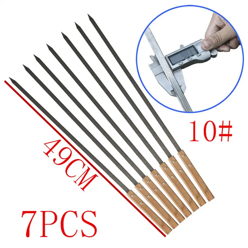 Brochetas grandes de acero inoxidable para barbacoa, pinchos de estilo brasile&ntilde;o, Shish Kebab Kabob, hoja ancha, 59CM, 49CM, 39CM de largo, nuevo-0