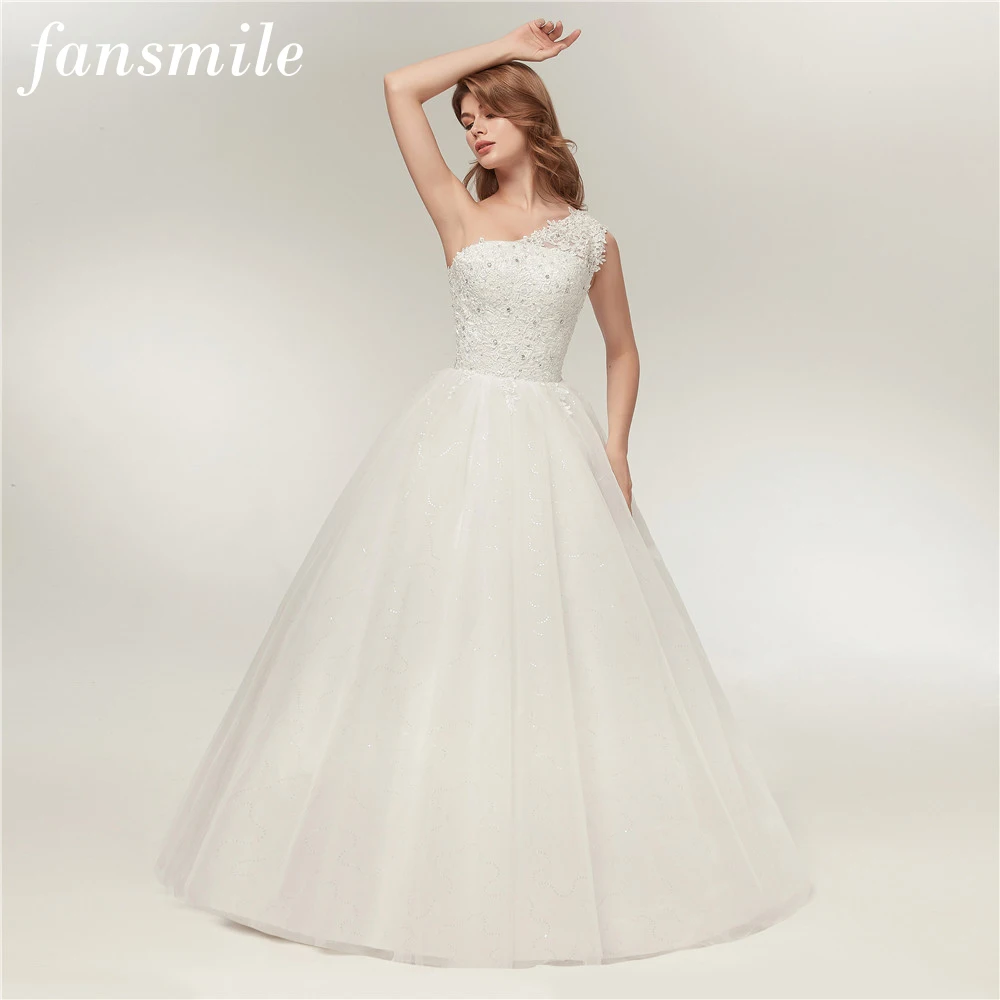 Fansmile настоящая фотография бальное свадебное платье на одно плечо винтажное кружевное свадебное платье размера плюс свадебные Платья Vestidos de Noiva FSM-128F