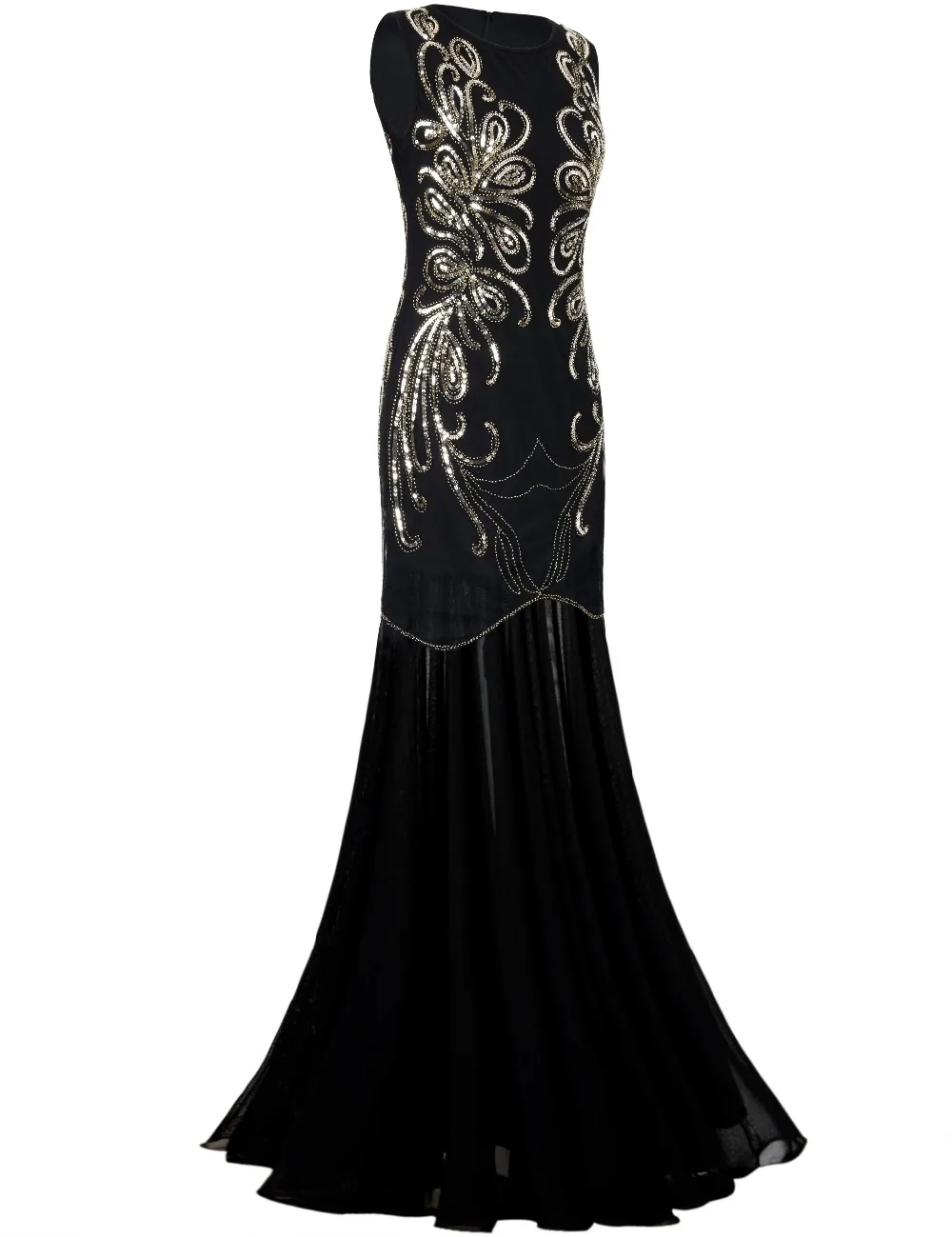 

PrettyGuide Women 1920s Gown Sequin Long Flapper Evening Formal Dress Cocktail Prom Ball Gown