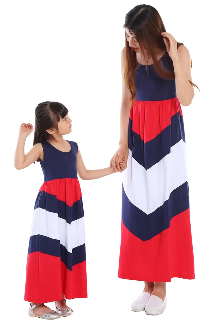 Мама и я семейные платья для мамы дочки Полосатое платье детская одежда