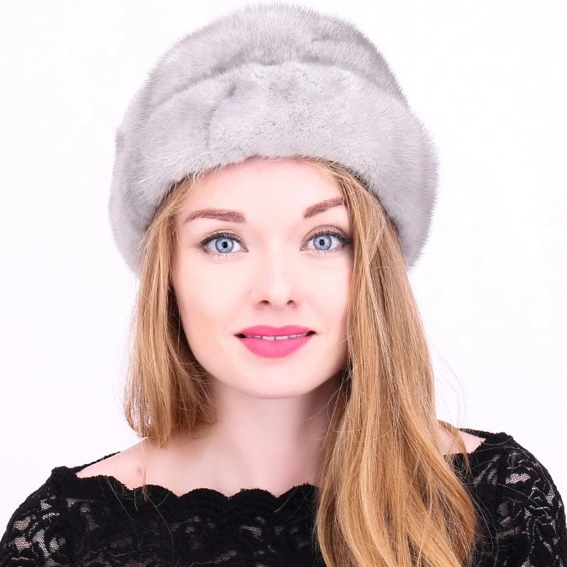 Женские однотонные шапки из меха норки, зимняя повседневная Шапка черного и серого цвета, Женская Толстая теплая шапка из натурального меха норки, Новое поступление, женская шапка s mz018
