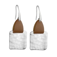 leather geometric square drop earrings for women fashion jewelry hammered copper metal statement earring 2020