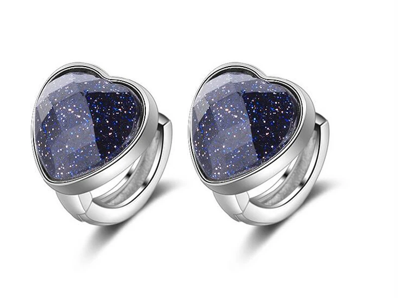 New 925 Silver simple purple Goldstone heart shaped Ear clip Small Hoop Earrings For Kids Baby Girls Children Jewelry EH089 | Украшения и