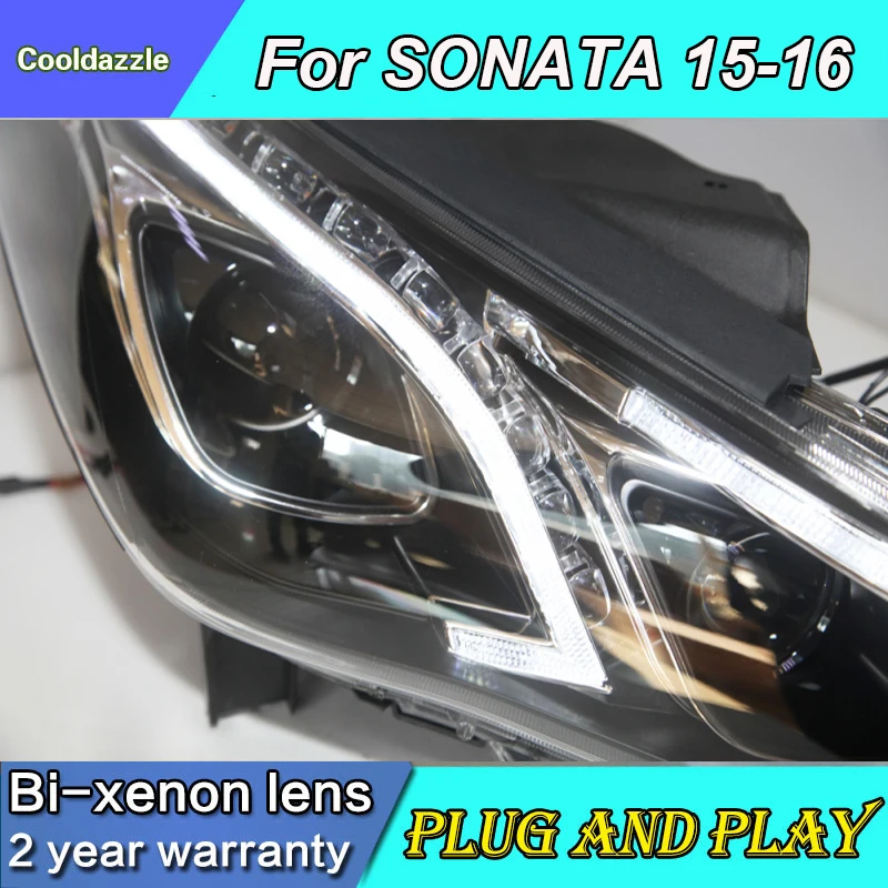 Для hyundai Sonata светодиодные передние фары год с Bi-xenon проектор Объектив с дневными ходовыми огнями DRL