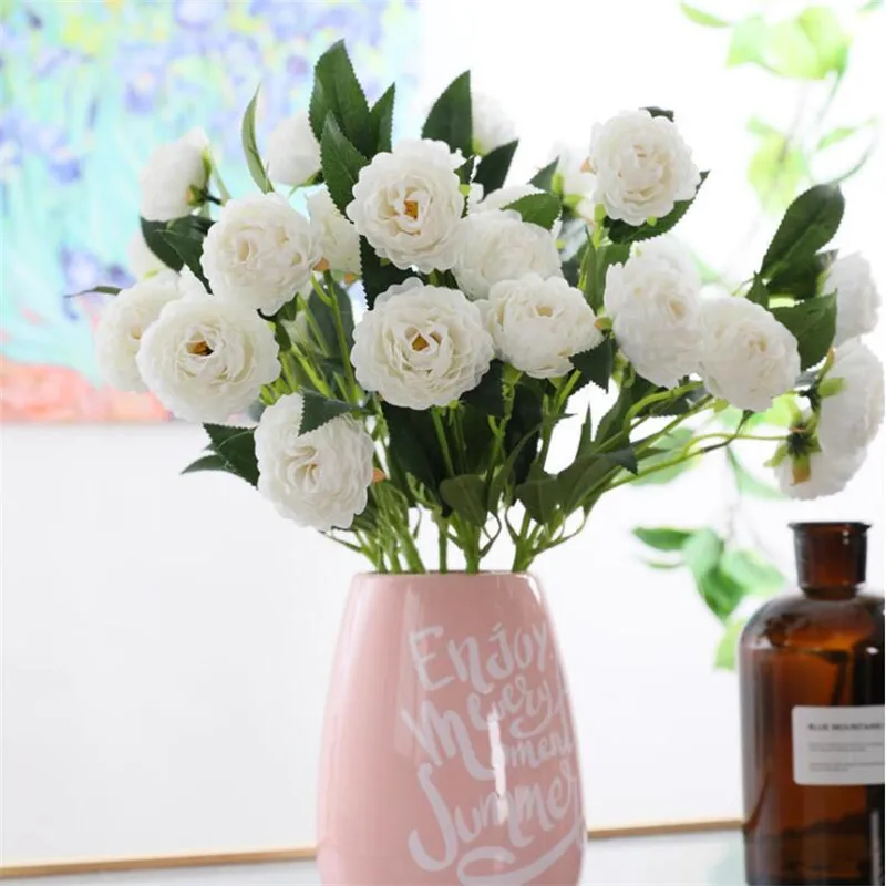 

Fake Single Stem Ranunculus (3 heads/piece) Simulation Mini Peony Camellia for Wedding Home Decorative Artificial Flowers