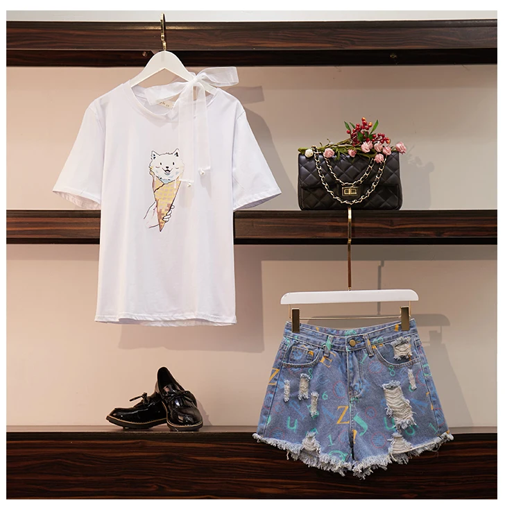 2019 летние женские Модные комплекты Повседневное с короткими рукавами бабочкой