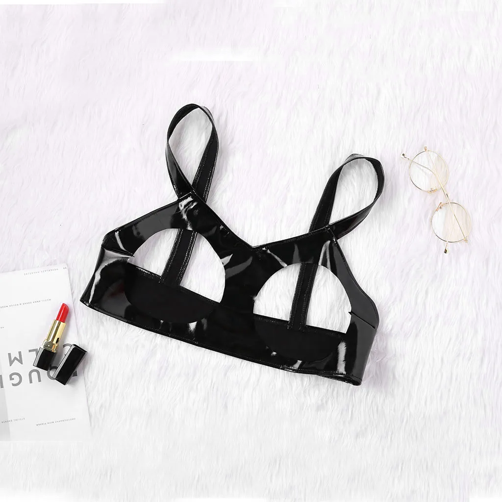 push up bra Womens Sexy Lingerie tops Plus Size Leather Kollow Out Underwear d90412 | Тематическая одежда и униформа
