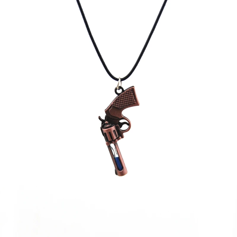 

Men's Mini Sandglass Revolver Choker Necklace Vintage Leather Chain Counter Strike Gun Necklace Jewelry Presents For Men