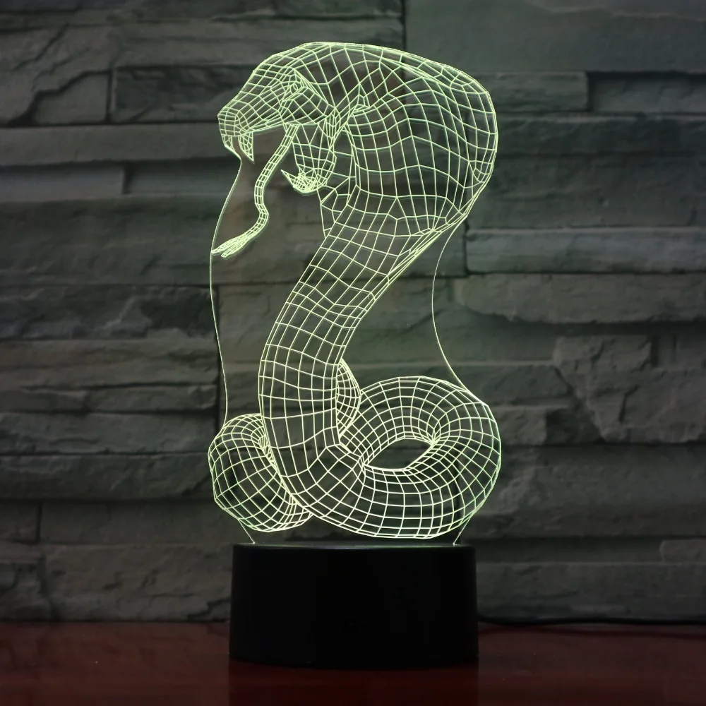 Мультяшный Змеиный ночсветильник 3D USB сенсорный переключатель Акриловые 7 Цветов