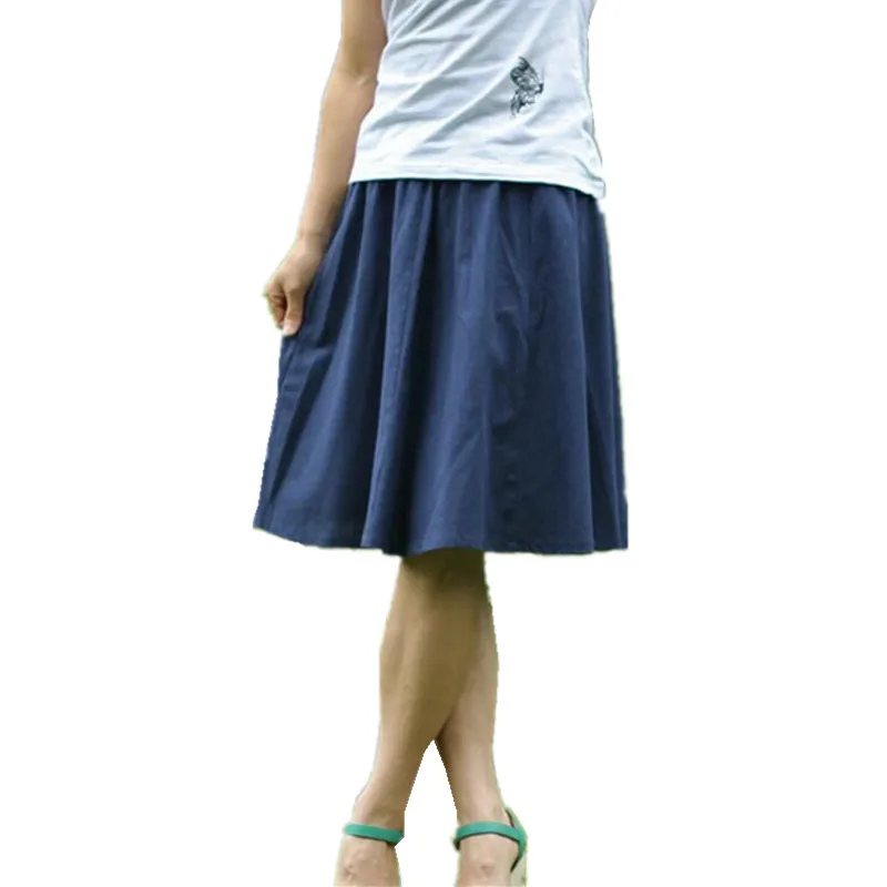 Юбка миди женская из хлопка и льна с эластичным поясом|linen skirt|skirt elastic waistfashion pleated