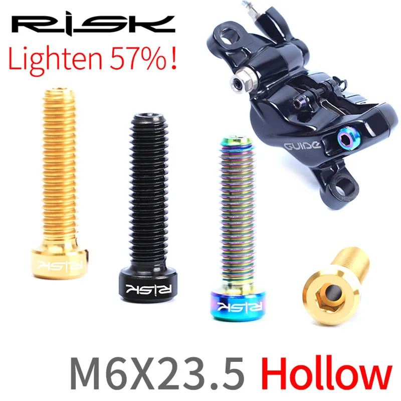RISK 2pcs M6x23.5mm Titanium Alloy Hollow MTB Bicycle Oil Storage Fastening Screw Mountain Bike Disc Brake Master Cylinder Bolts