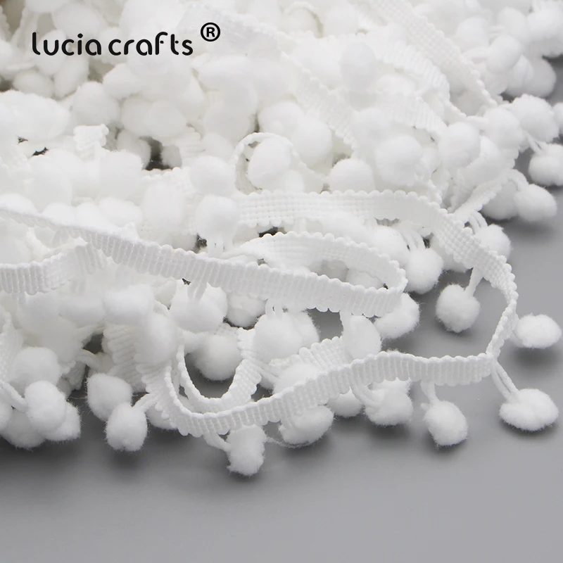 Lucia crafts 5 ярдов 10 мм белый помпон отделка кисточками шар бахрома кружевная лента для самостоятельного пошива одежды материалы аксессуары K0104
