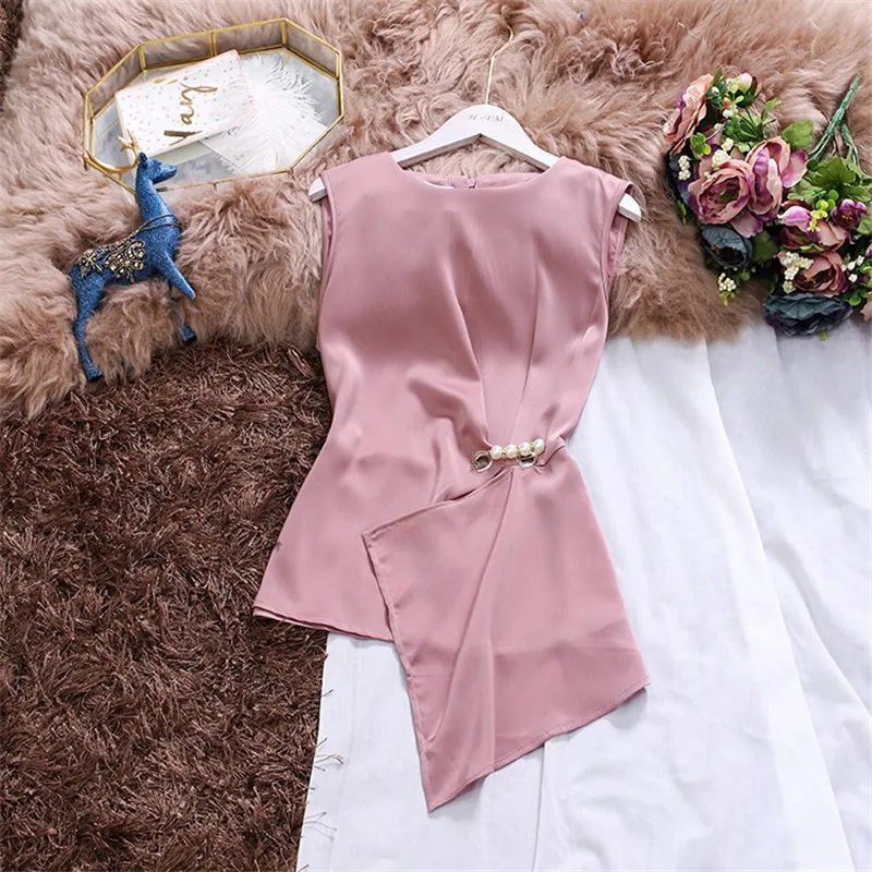 LUOSHA 2019 сезон весна лето без рукавов Нерегулярные бисерные топы и Блузка модные