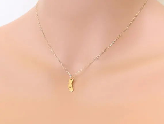 

Outline California Map Necklace With Heart Silhouettes USA CA State Necklace I Heart Love California Necklaces