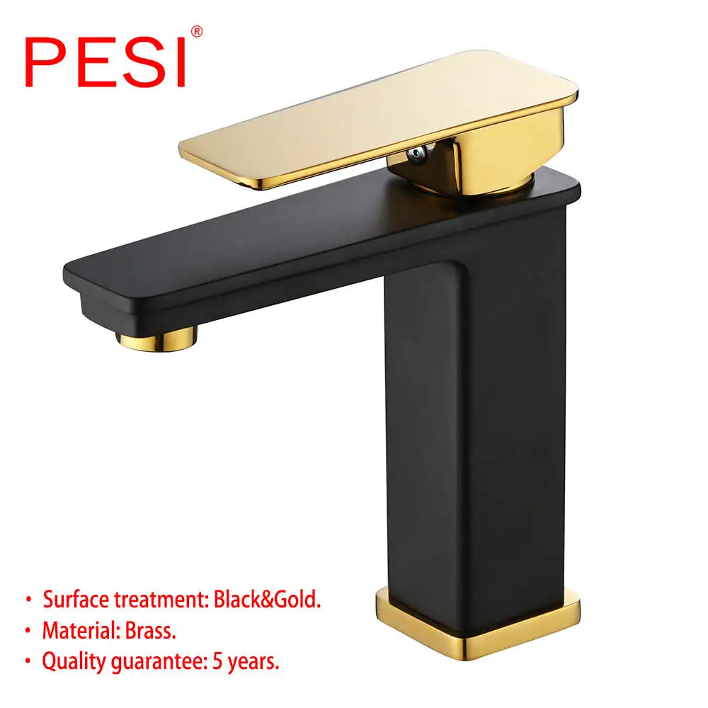 Short Black Gold Латунный Смеситель для раковины горячей и холодной бортике с одной ручкой смеситель для раковины Смеситель носик, Хром золотой черный - Цвет: Short Black Gold