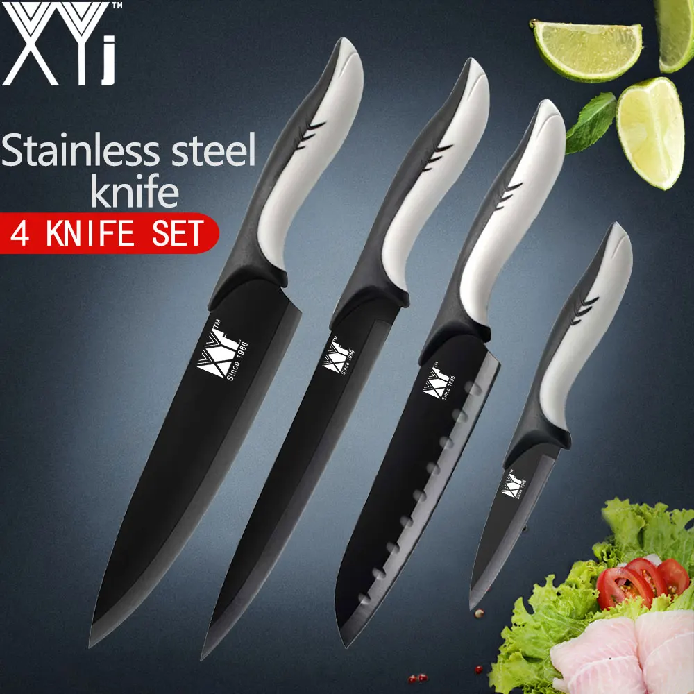 XYj нож из нержавеющей стали фруктовый нож Santoku нож шеф-повара для нарезки хлеба+ Овощечистка Кухонные ножи высокой твердости Набор из 7 предметов - Цвет: 4 PCS Set Type 1