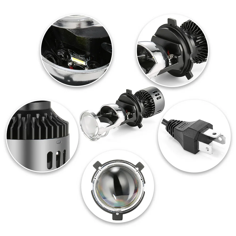 H4 LED Headlight Bulb with Mini Projector Lens H4 LED Conversion Kit 9600LM Automobiles Hi/Lo Beam LED Bulbs 12V 24V 6500K White