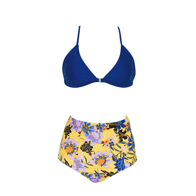 2019 Sexy High Waist Printing Bikinis Push Up Halter Female Swim Wear Bathing Suit Women Two Piece Swimsuit Cross Bandage Shorts |