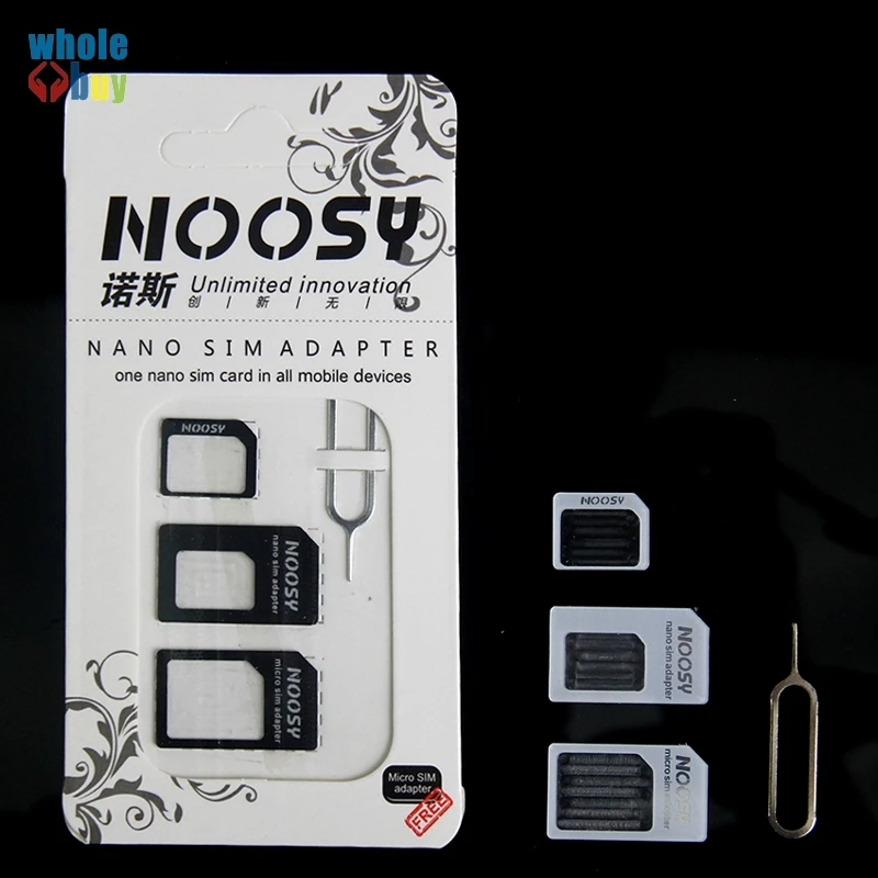 1000 компл./лот 4 в 1 Noosy Nano адаптер для сим-карты+ адаптер для микро-сим-карт+ стандартный адаптер для сим-карты для IPhone 7 samsung Xiaomi