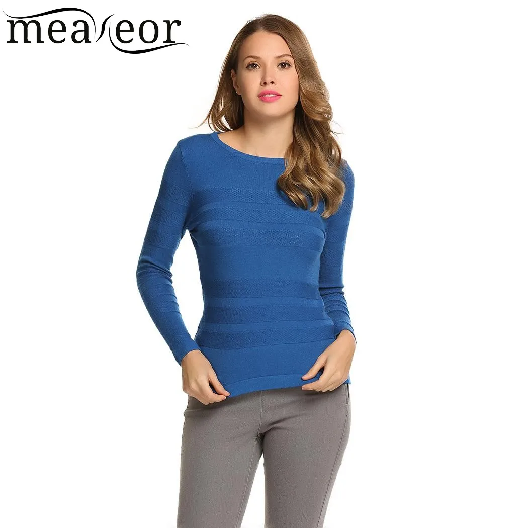 Женский свитер Meaneor Повседневный пуловер с круглым вырезом и длинными рукавами