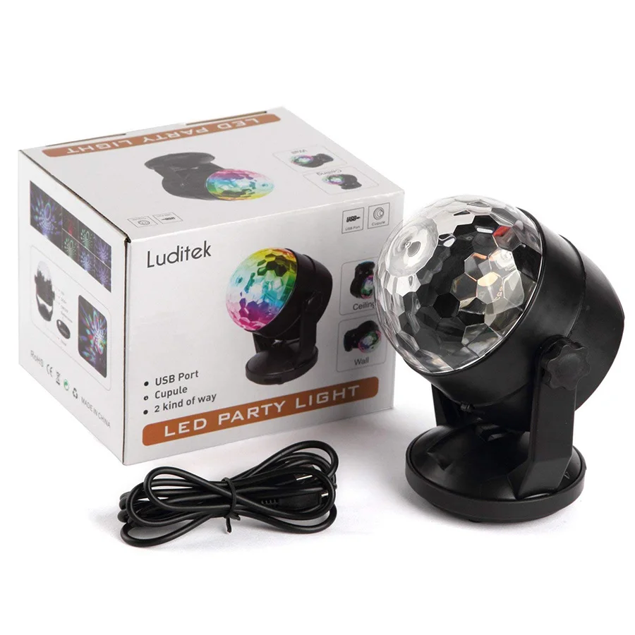 

Portable Sound Activated Party Lights Battery USB powered in Dj Lighting, RBG Disco Ball Strobe Lamp Stage Par Light for parties