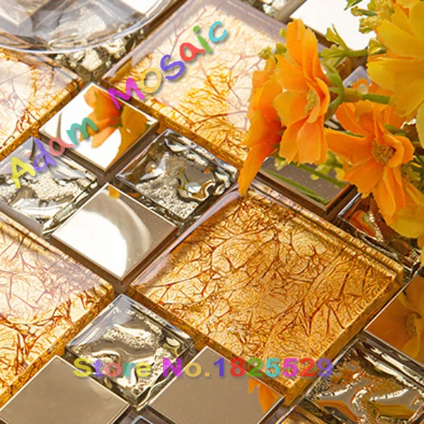 Золото зеркальная плитка камин стены искусства золотой стеклянная мозаика