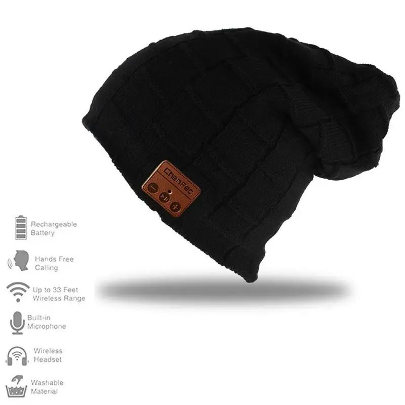 big-grid-black Зимний спортивный смарт беспроводной Bluetooth гарнитура вязаная шапка наушники Bluetooth модный музыкальный плеер шляпа наушники Рождественский подарок - Цвет: big-grid-black