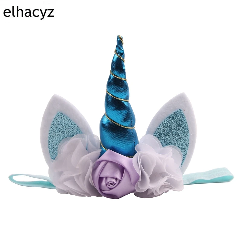 1 шт. эластичная повязка на голову "Единорог" для девочек Tiaras повязка для волос цветок головной убор блестящие уши вечерние аксессуары для волос DIY для детей - Цвет: 6