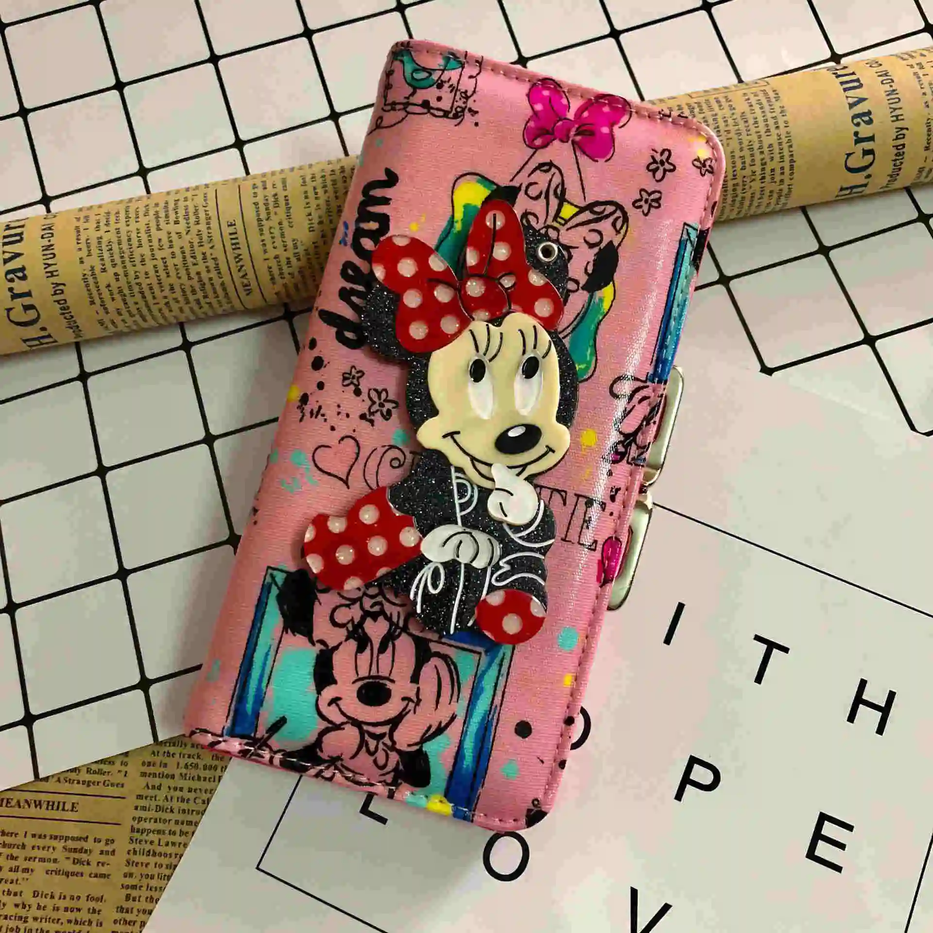 Disney Микки мультфильм женский кошелек pu монета с зеркалом леди сумка для хранения клатч сумка кошелек девушка Сумка Держатель монет плюшевые карты - Цвет: C