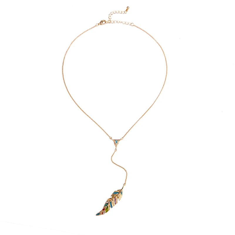 necklace1 Богемное ожерелье с подвеской, эмалированные шпильки для волос в форме пера, браслеты из кристаллов для женщин, вечерние Модные Ювелирные наборы в подарок - Окраска металла: necklace1