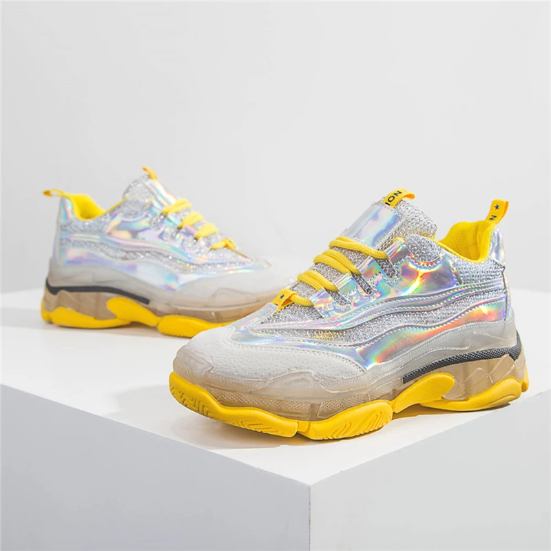 Женская обувь прозрачные кроссовки на толстой подошве с лазером дышащие женские