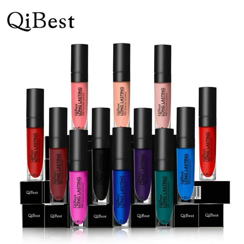 Бренд qibest 12 цветов матовый блеск для губ Жидкость длительного эффекта Batom татуаж Увлажняющий блеск для губ водонепроницаемый макияж вампир 4165