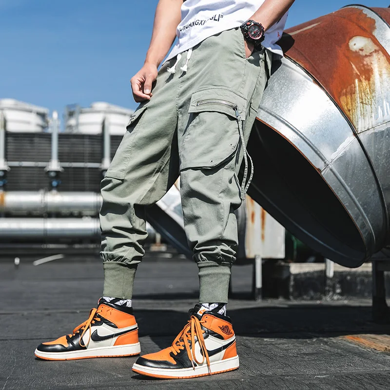 Новинка 2020 мужские уличные карго карманные спортивные брюки хип хоп облегающие