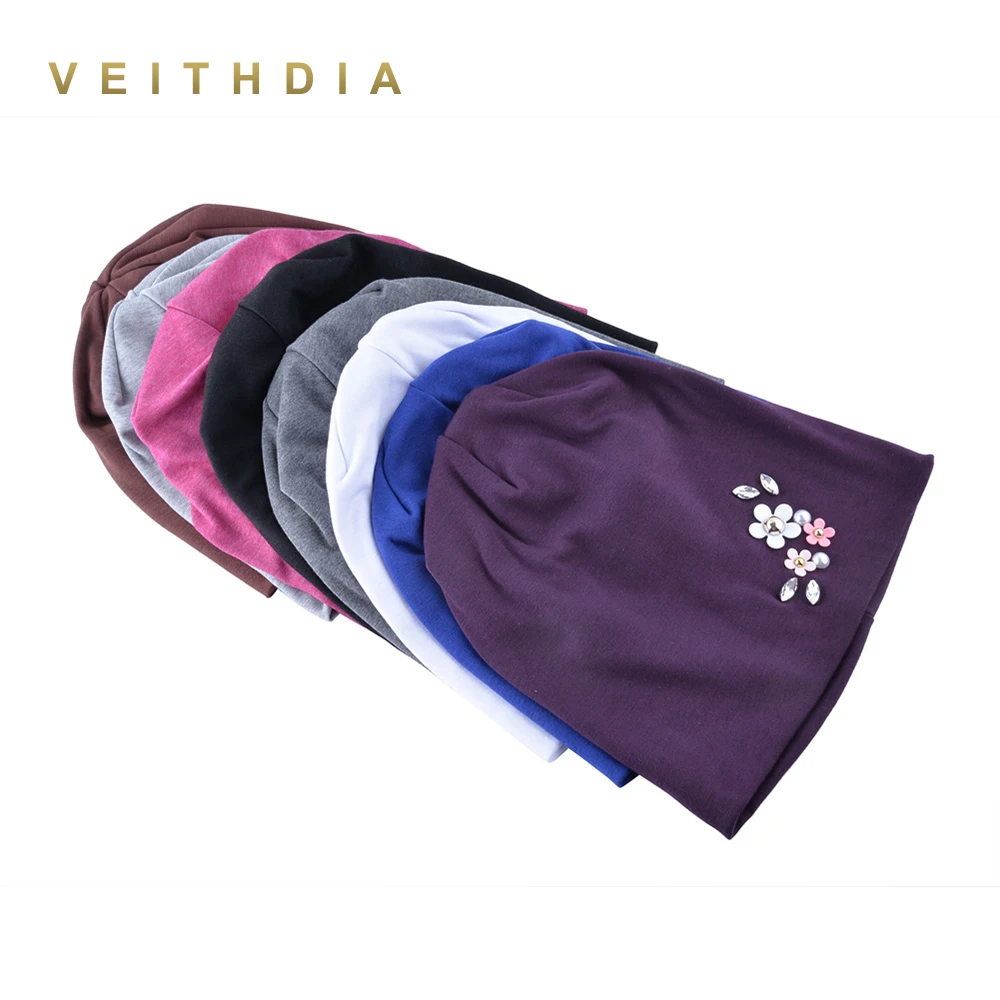 Женская трикотажная двухслойная шапка VEITHDIA осенне зимняя из хлопка 2019|Женские