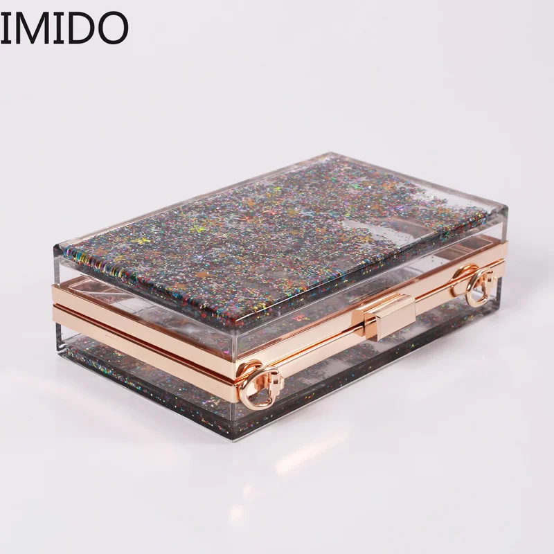 Прозрачный Прямоугольный жидкий зыбучий песок акриловый клатч вечерняя сумка