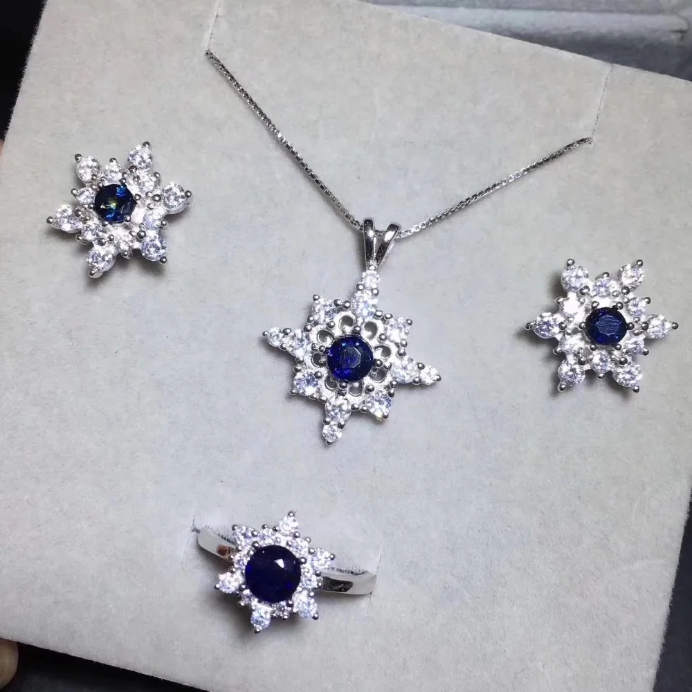 Женский ювелирный комплект из серебра 925 пробы с натуральным сапфиром|jewelry sets|set for