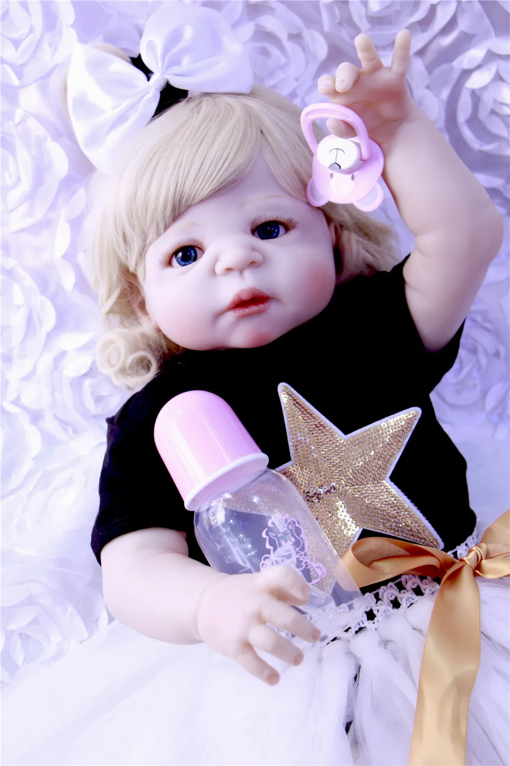 Полностью силиконовые куклы Новорожденные 23 дюйма блонд вьющиеся волосы |